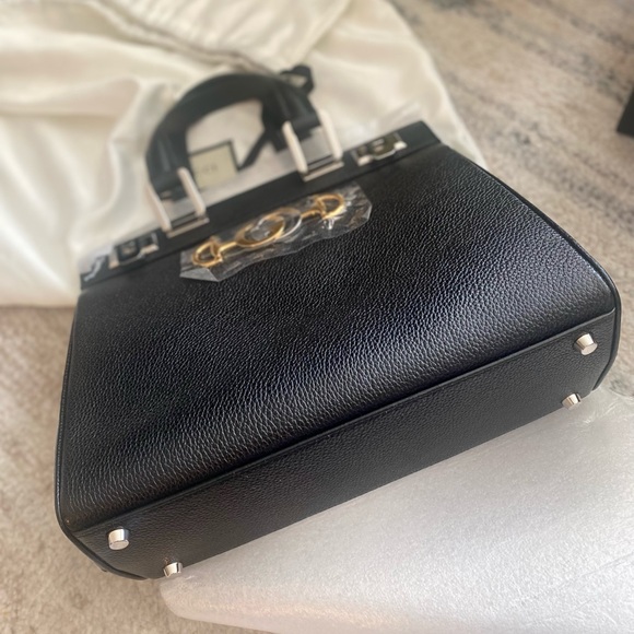 GUCCI BAG 569712 ZUMI SMALL GRAINY BLACK LEATHER TOP HANDLE INTERLOCKING G LOGO - Picture 3 of 6